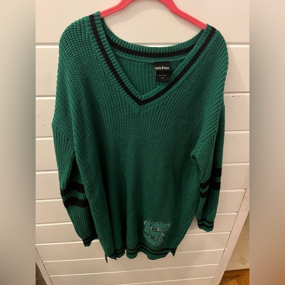Harry Potter Slytherin Oversized Sweater Dress Embroidered Chunky Knitt Size L